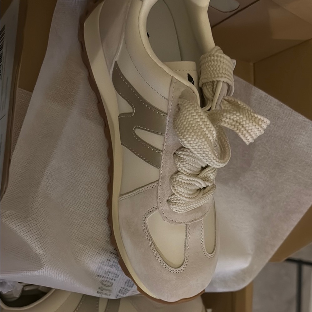 N Cream and Tan Retro Sneakers. New Balance look a like